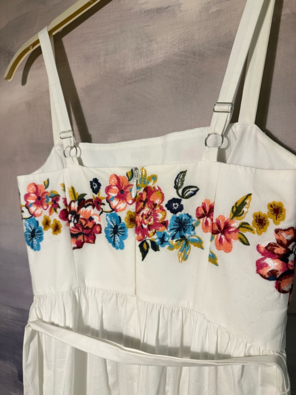 White Floral Embroidered Tiered Midi Sundress - Picture 6 of 7